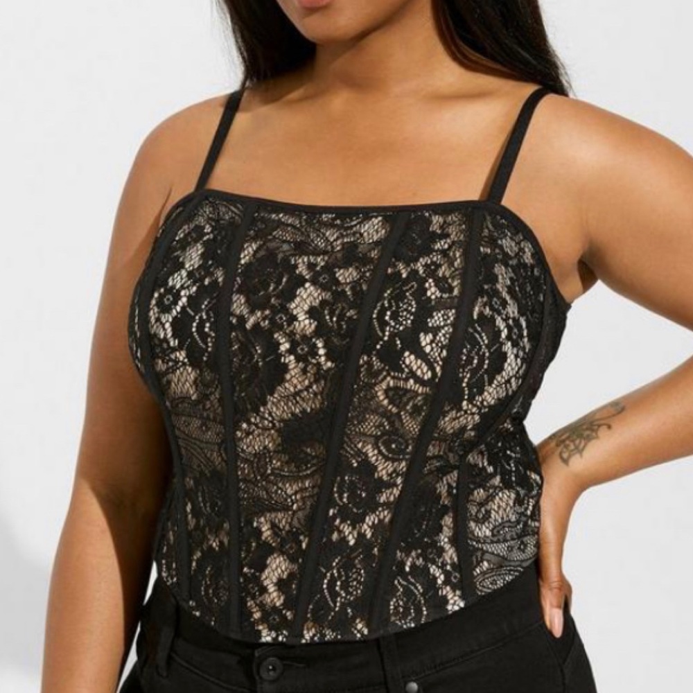 🆕 Black Lace Corset Crop Top 1 1X 14 16 NWT Torrid New!